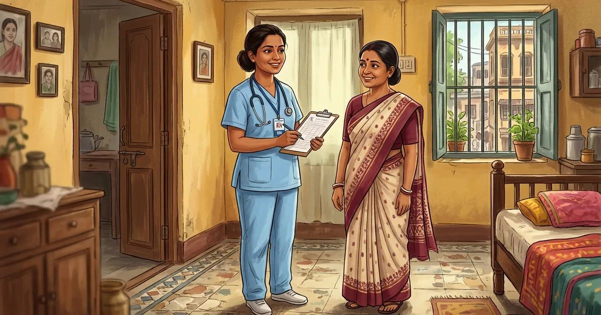 Healthcare team comprising a registered nurse and a patient attendant standing together in Kolkata